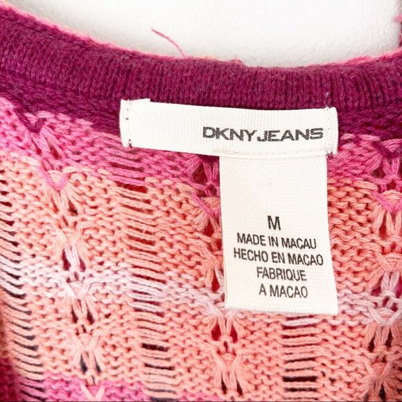 DKNY Jeans Pink Open Knit Split Neck Sweater Sz M - Picture 2 of 5